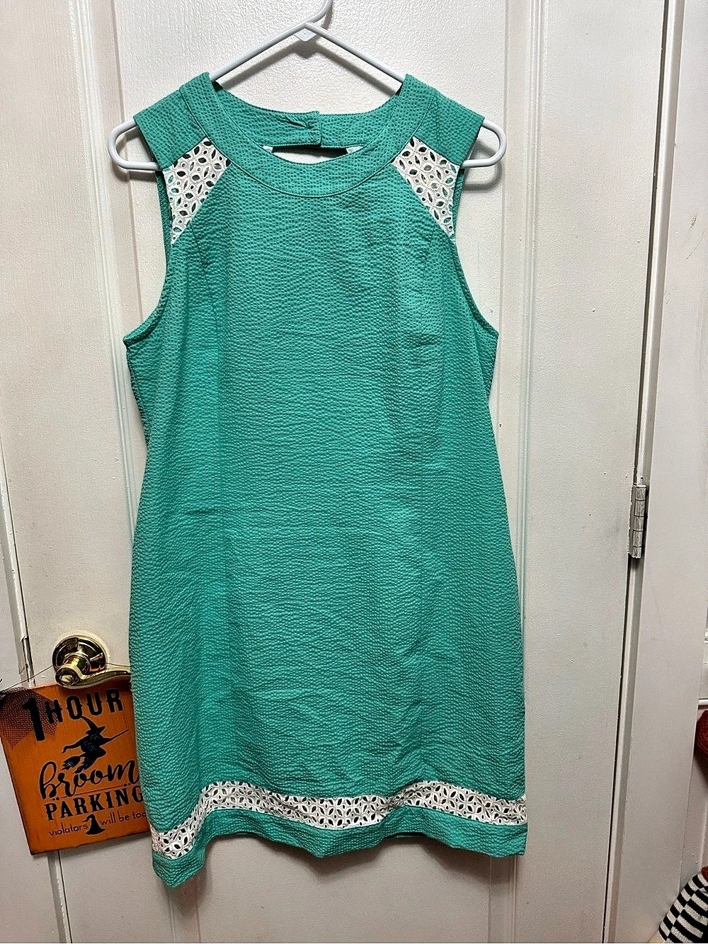 Lauren James Sleeveless Mini Dress in Green & White Size Large Like New